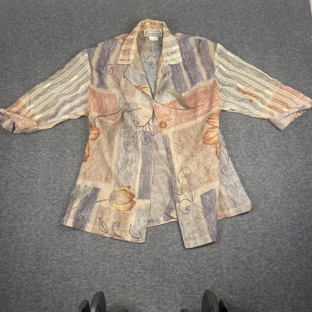 Saint German Paris Blouse Women's Large Natural Sheer Button Up 80's USA